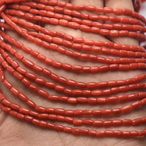 16 Inches, Natural Coral, Center Drilled, Smooth Polished Drum Shape Beads, Size 2.50x4.00 To 3.00x6.00MM Approx.