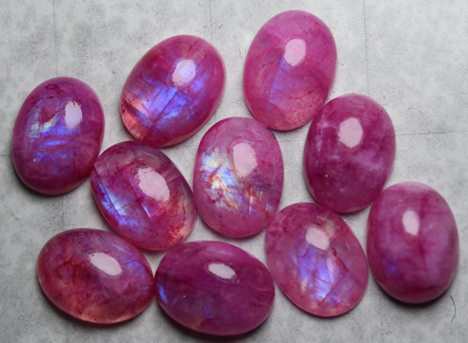 DYED Pink Moonstone 10 Cabs Rainbow Pink Moonstone Smooth Etsy