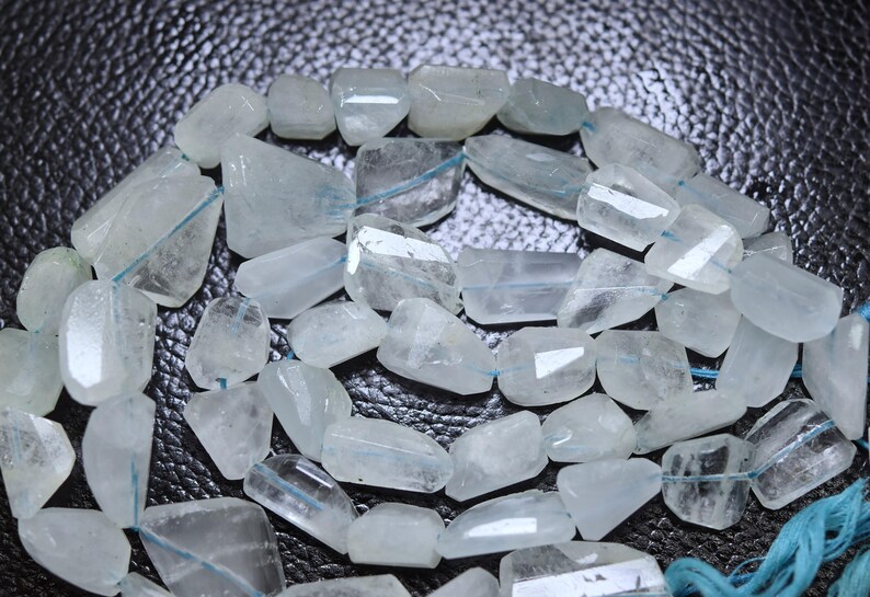 Faceted Fancy Nuggets 8 Inches Aquamarine Vertical Drilled Size 20x9mm To 11x9mm