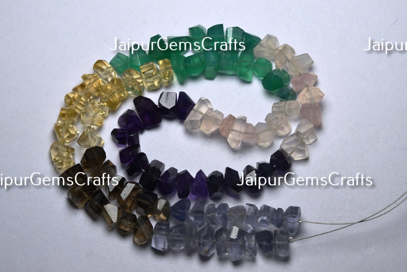Faceted Nuggets 8 Inches Strand Natural Multi Semi Precious Size 8x5 mm to 6x5 mm Center Drilled
