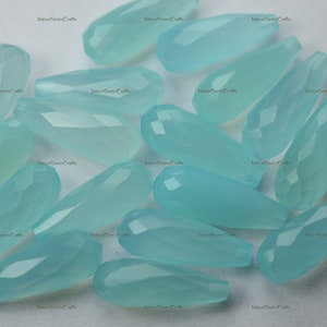 2 Match Pair, Aqua Blue Chalcedony, Top Half Drilled, Faceted Drops, Size 20x8mm