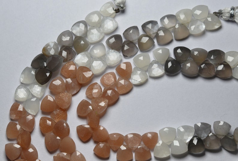 Faceted Trillion Shape 8 Inches Strand Size 8mm Side Drilled Multi Moonstone