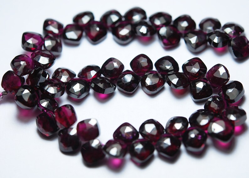 9 Inches Strand Rhodolite Pink Garnet Faceted Cushion Size 6mm