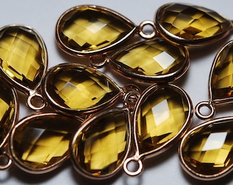 2 piezas, colgante de cuarzo citrino de plata esterlina 92.5, tamaño 16mm