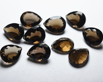 2 pares de matrcas, cuarzo ahumado, perforado lateralmente, piedra cortada en forma de pera facetada, tamaño 18x13mm