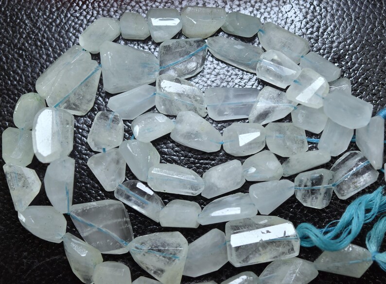 Faceted Fancy Nuggets 8 Inches Aquamarine Vertical Drilled Size 20x9mm To 11x9mm