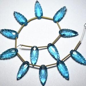 5 Match Pair, Swiss Blue Hydro Quartz Side Drilled Faceted Carved Pear Shape Beads, Size 20x8 mm