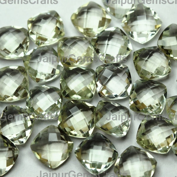 10 Pieces, Green Amethyst, Faceted Cushion, Size 12mm