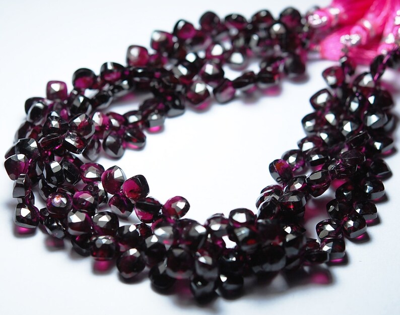 9 Inches Strand Rhodolite Pink Garnet Faceted Cushion Size 6mm