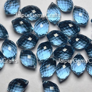 3 Match Pair, London Blue Hydro Quartz, Side Drilled Faceted, Candylated Drops. Size 15x9mm