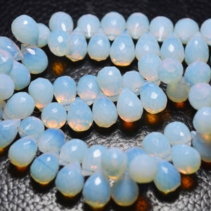 7 Inch Strand, Opal Quartz Hydro Quartz Side Drilled Faceted Drops, Size 10x7mm