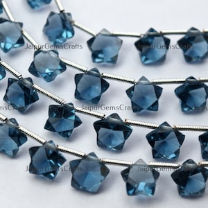 5 Match Pair, London Blue Hydro Quartz, Side Drilled, Faceted Carved Star Cut Stone, Size 8x8x5mm