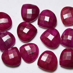 3 Match Pair, Dyed Ruby, Undilled Faceted Heart Shape, Size 14mm (We will make drill/hole)
