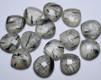 10 Pieces, Natural Rutile, Side Drilled, Heart Shape Briolette, Size 11mm To 10mm