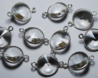 2 Pieces, 92.5 Sterling Silver Crystal Quartz Connector, Size 19mm