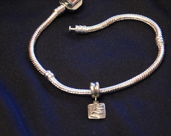 Sterling Silver Dangle Bead with Fern Leaf