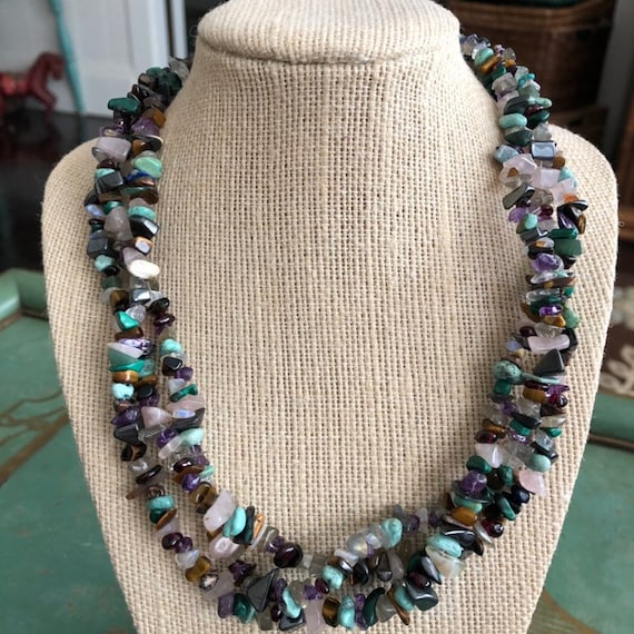 Vintage Chunky Multi Strand Crystal Gemstones Nec… - image 9