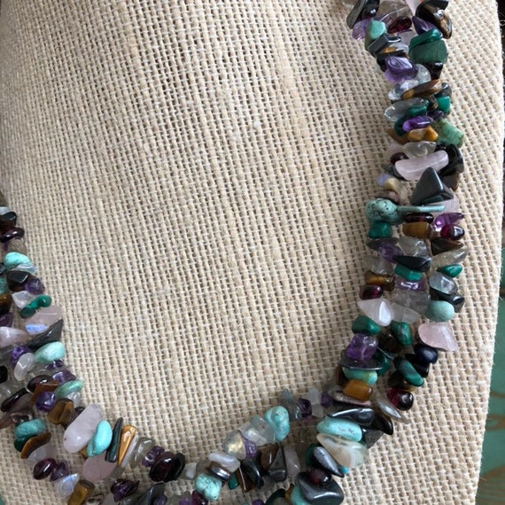 Vintage Chunky Multi Strand Crystal Gemstones Nec… - image 6