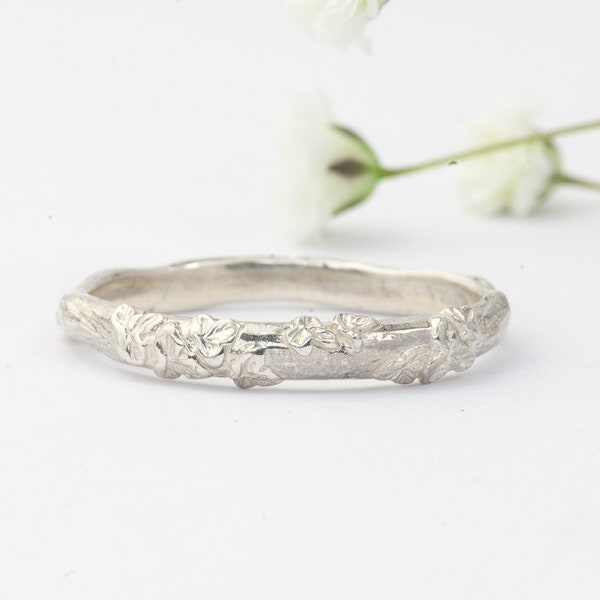 Ivy Leaf Ring Sterling Silver, Leaf Wedding Band, Woodland Wedding, Twig Branch Ring