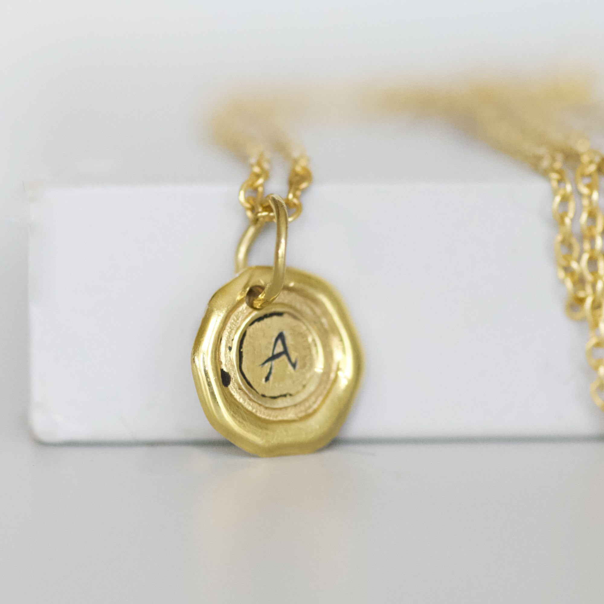 Wax Seal Necklace Gold Initial Necklace Custom Initial Wax Etsy