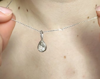 Silver Pear Solitaire Teardrop Necklace With White Topaz, Pear Shaped Necklace