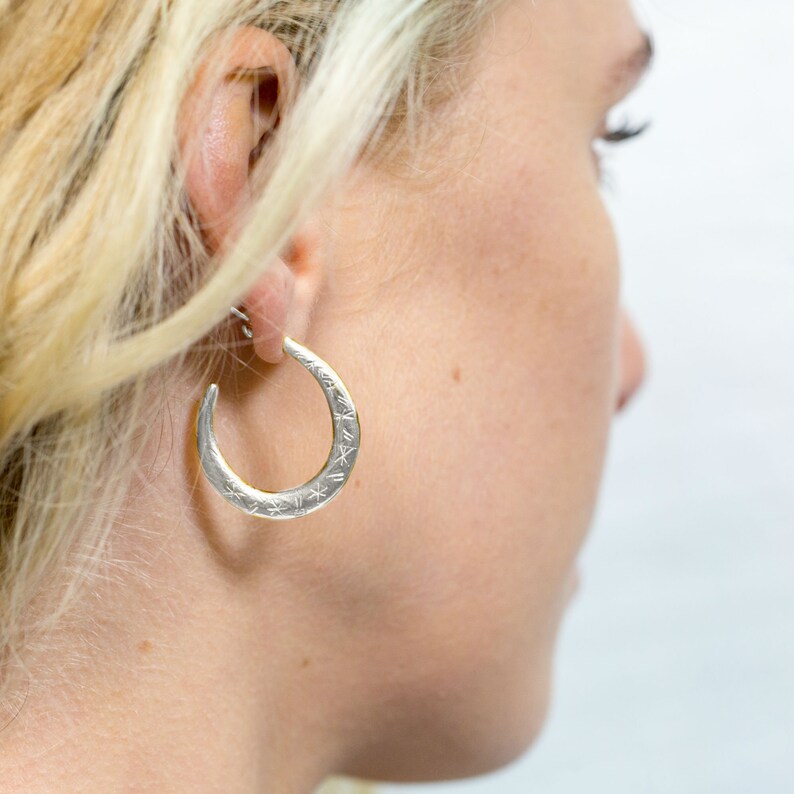 Large Silver Hoops Chunky Hoop Earrings Silver Hoops Thick Etsy