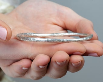 Solid Silver Bangle, Silver Hammered Pure Silver Bangle, 925 Sterling Silver