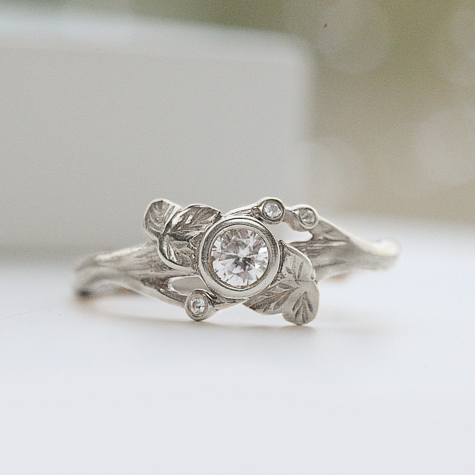 Nature Inspired Engagement Rings Diamond Leaf Ring Botanical Etsy