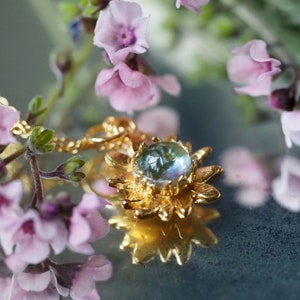 9ct Yellow Gold Sunflower Necklace With Blue Topaz, Sunflower Jewellery, Solid Gold Flower Pendant