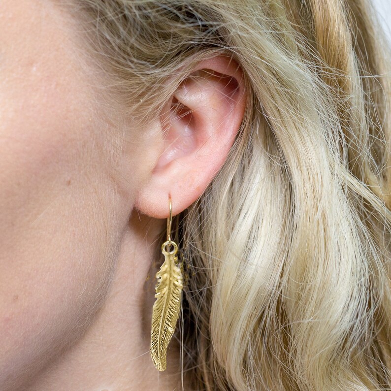 Gold Feather Earrings Feather jewellery Gold Drop Earrings Gift for her Boho earrings Gold Boho Earrings