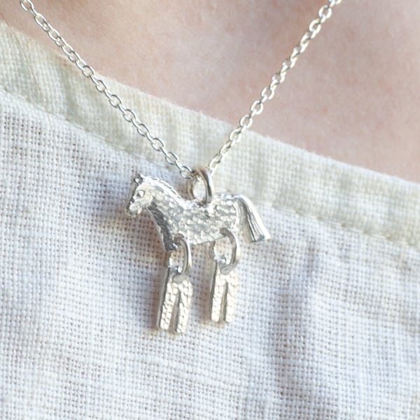 Sterling Silver Horse Necklace, Moving Charm Silver Necklace