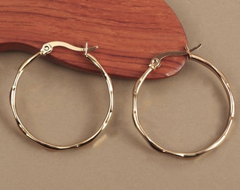 Creole hoop earrings 15 mm, 30 mm hammered in hypoallergenic stainless steel, gilded with fine gold