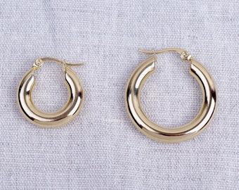 Boucles d'oreilles créoles 20 mm, 30 mm, épaisseur 5 mm, anneaux en acier inoxydable doré à l'or fin