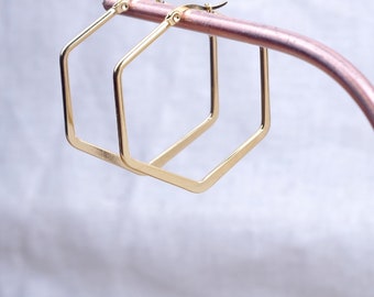 45mm flat end octagonal hoop earrings in hypoallergenic stainless steel gilded with fine gold