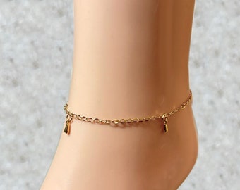 Drop ankle bracelet, fine gold stainless steel ankle chain, resistant anklet, several sizes