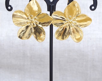 Orecchini a fiore in acciaio inossidabile anallergico dorato con oro zecchino, orecchini a fiore