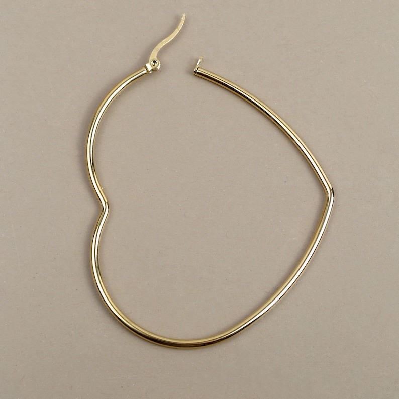 65 mm gold-colored heart hoop earrings, in hypoallergenic stainless steel, gilded with fine gold image 2