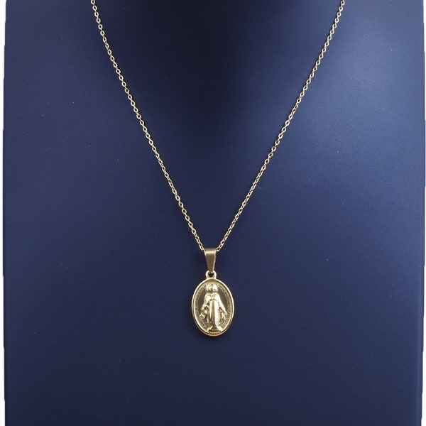 Collier pendentif vierge Marie, médaille Madone en acier inoxydable anti allergique ne craint pas l'eau doré à l'or fin