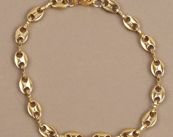 Coffee bean mesh bracelet in fine gold-plated stainless steel, water-resistant, hypoallergenic