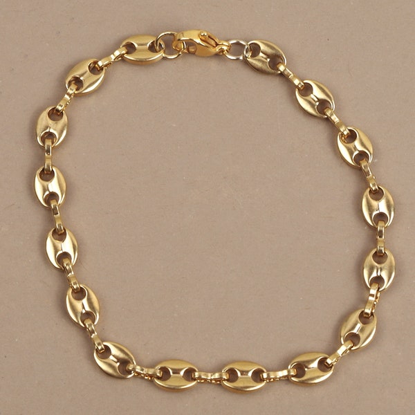 Coffee bean mesh bracelet in fine gold-plated stainless steel, water-resistant, hypoallergenic