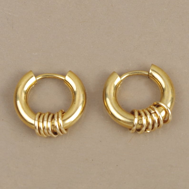 Paire d'anneaux mini créoles huggies avec petits anneaux 14 mm, 16 mm, 18 mm, 20 mm en acier inoxydable hypoallergénique doré à l'or fin image 2