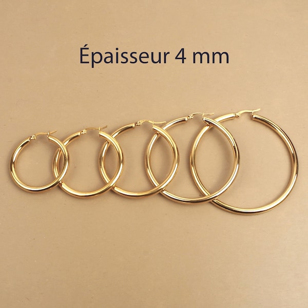 Thick hoop earrings 30, 40, 50, 55, 60, 65 mm hypoallergenic stainless steel rings gilded with fine gold