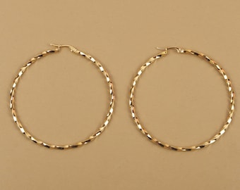65 mm twisted round hoop earrings in hypoallergenic stainless steel gilded with fine gold
