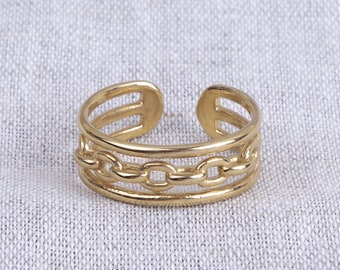 Anello da donna a 3 file, anello regolabile, anello regolabile, acciaio inossidabile dorato, gioielli per lei, anello d'oro