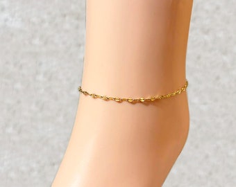 Bracelet de cheville maille texturée, chaine de cheville en acier inoxydable doré or fin, chevillère résistante, plusieurs tailles