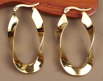35 mm gold-colored helical hoop earrings, in hypoallergenic stainless steel, gilded with fine gold