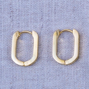 Boucles d'oreilles créoles rectangulaires huggie 17 mm, 21 mm en acier inoxydable hypoallergénique, dorées ou argentées image 5