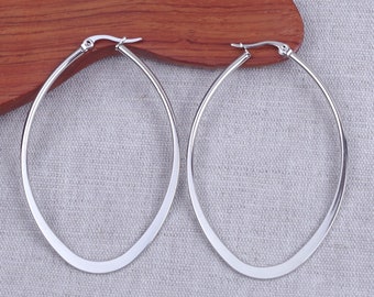 Boucles d'oreilles créoles anneaux ovales 60 mm x 40 mm en acier inoxydable hypoallergénique