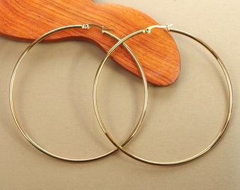 75 mm round hoop earrings in hypoallergenic stainless steel gilded with fine gold