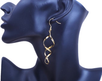 Boucles d'oreilles pendantes hélicoïdale, acier inoxydable hypoallergénique doré à l'or fin